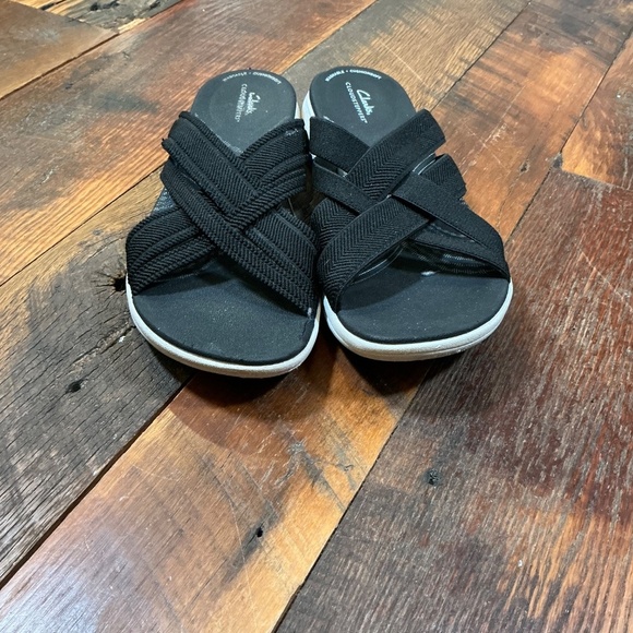 Clarks Cloudsteppers Mira Isle Black and White Comfort Slide Sandals Size 10 - Picture 4 of 8